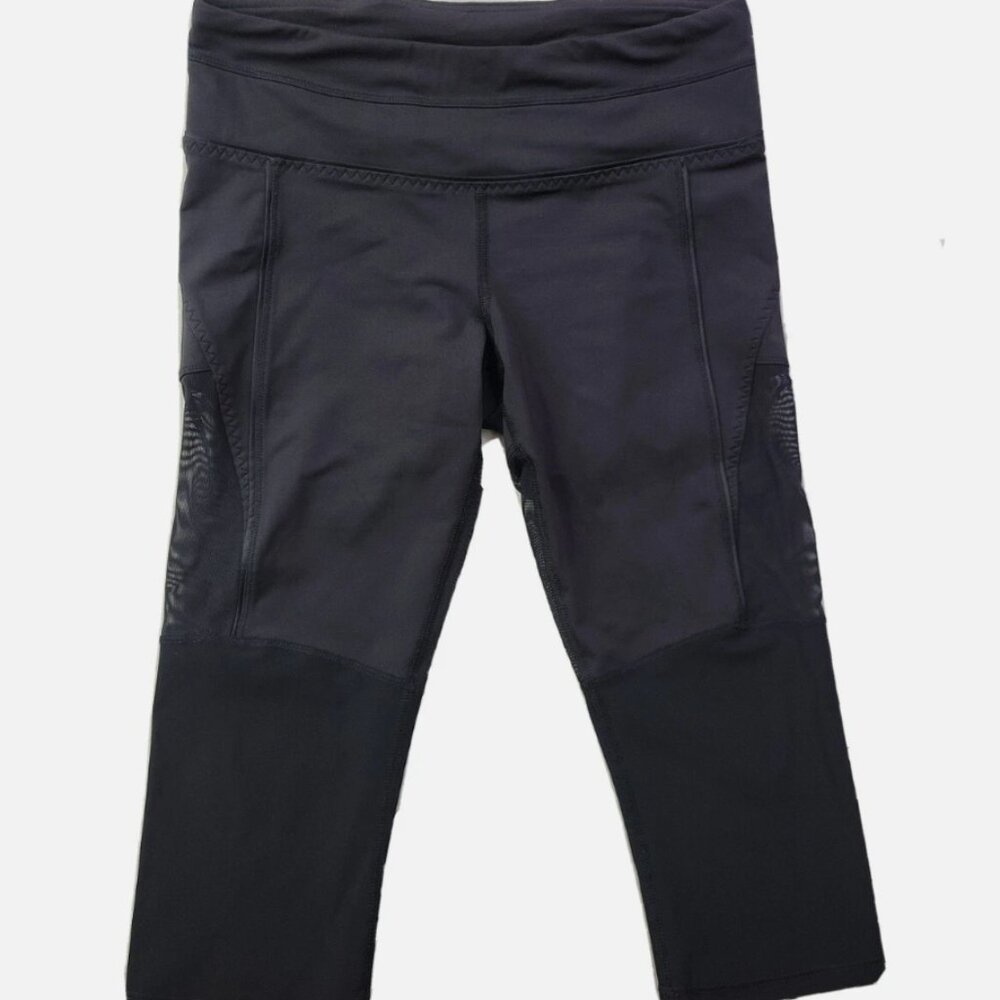 Lululemon Luxtreme Women 4 Solid Black Cropped Athletic Pants Leggings Mesh